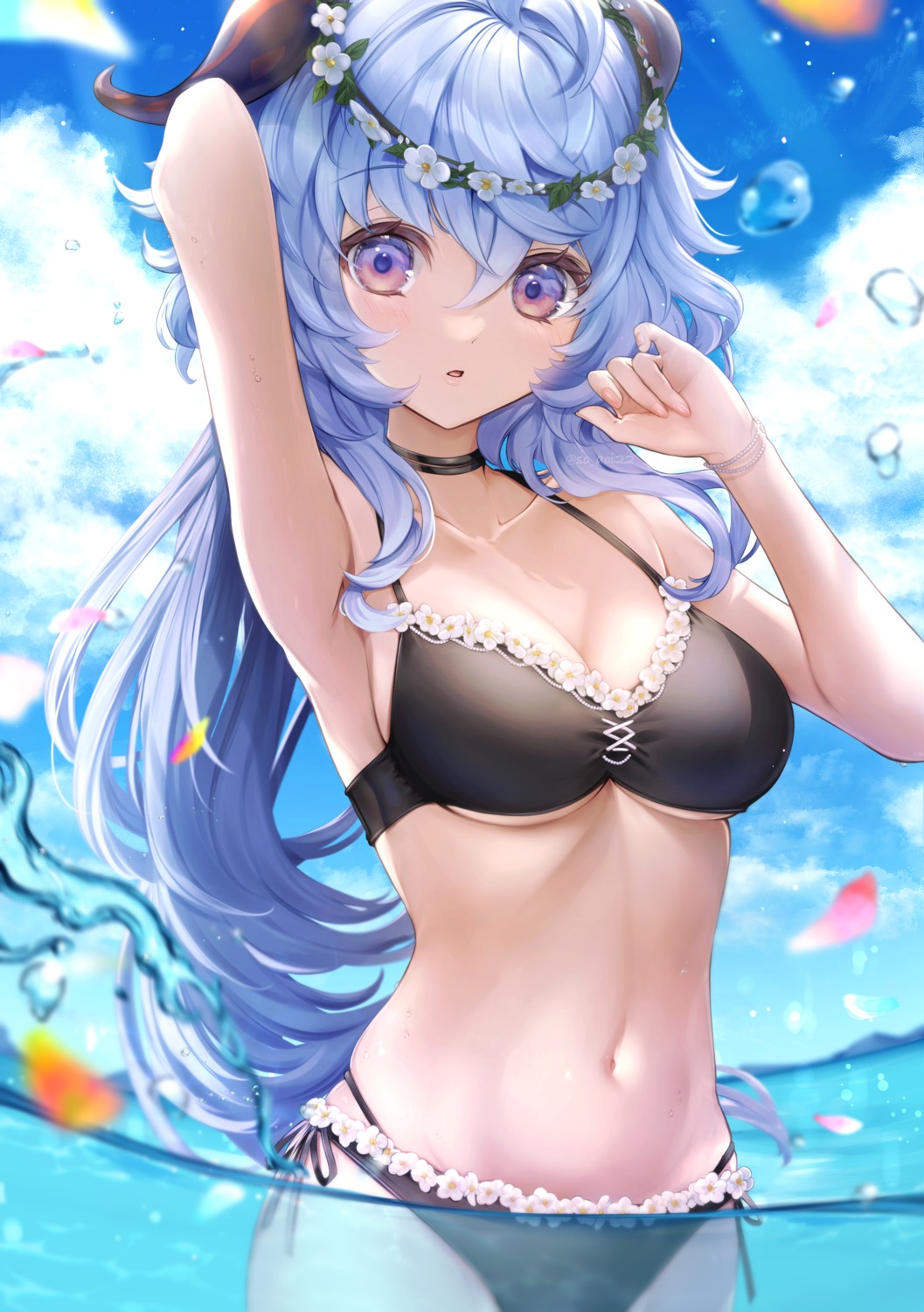 asahi_(vjss4548), bikini, ganyu, genshin_impact, horns, swimsuits, wet