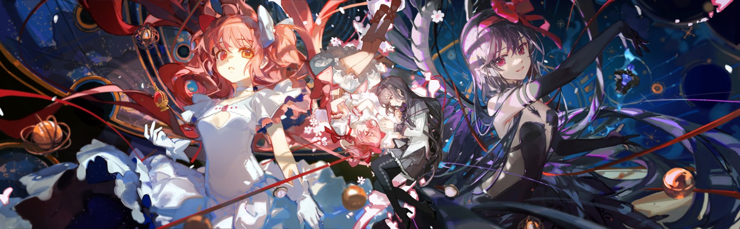 akemi_homura, ciloranko, cleavage, dress, kaname_madoka, mahou_shoujo_madoka_magica, no_bra, ultimate_madoka