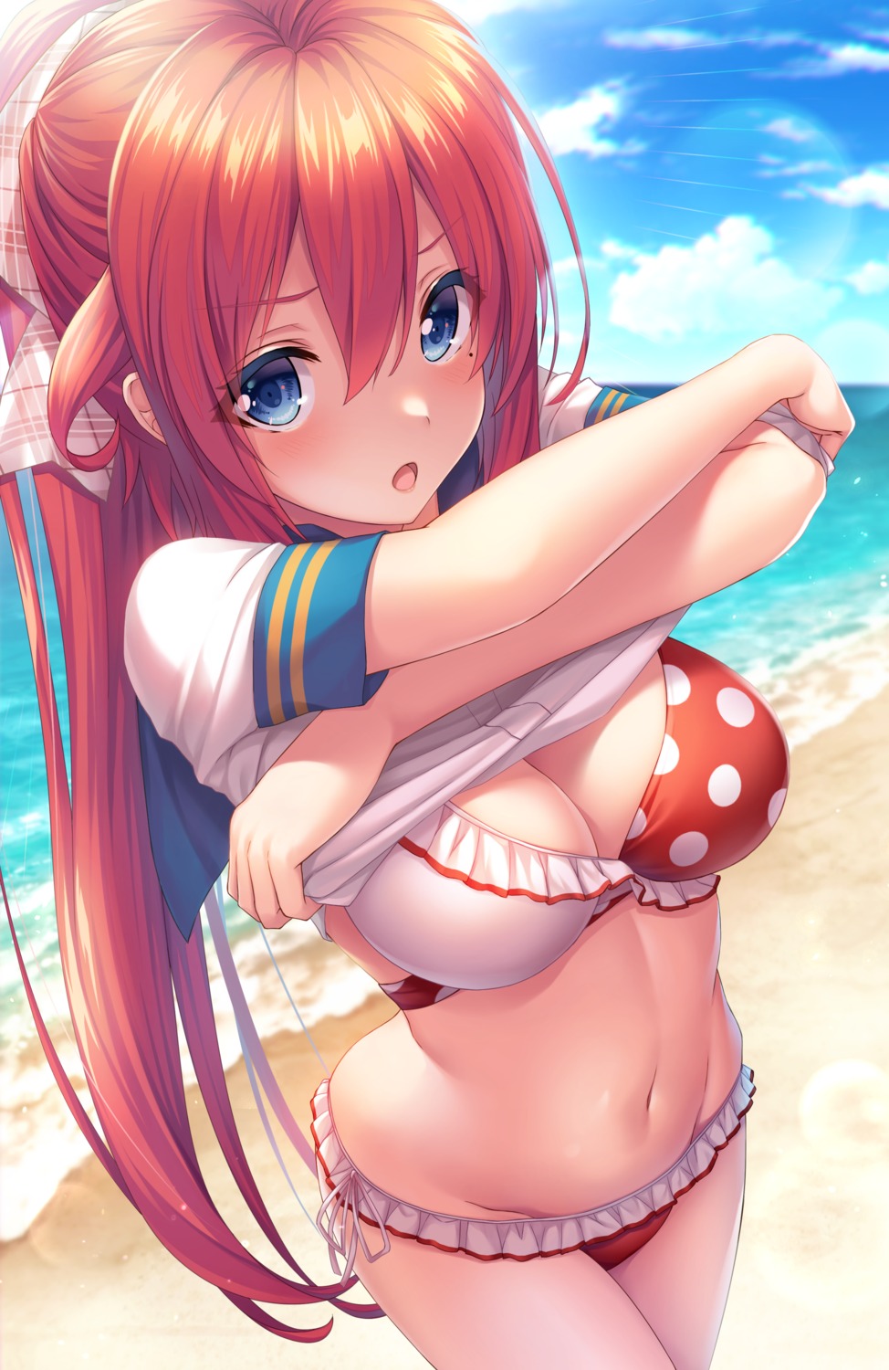 bikini, maijin, seifuku, shirt_lift, swimsuits
