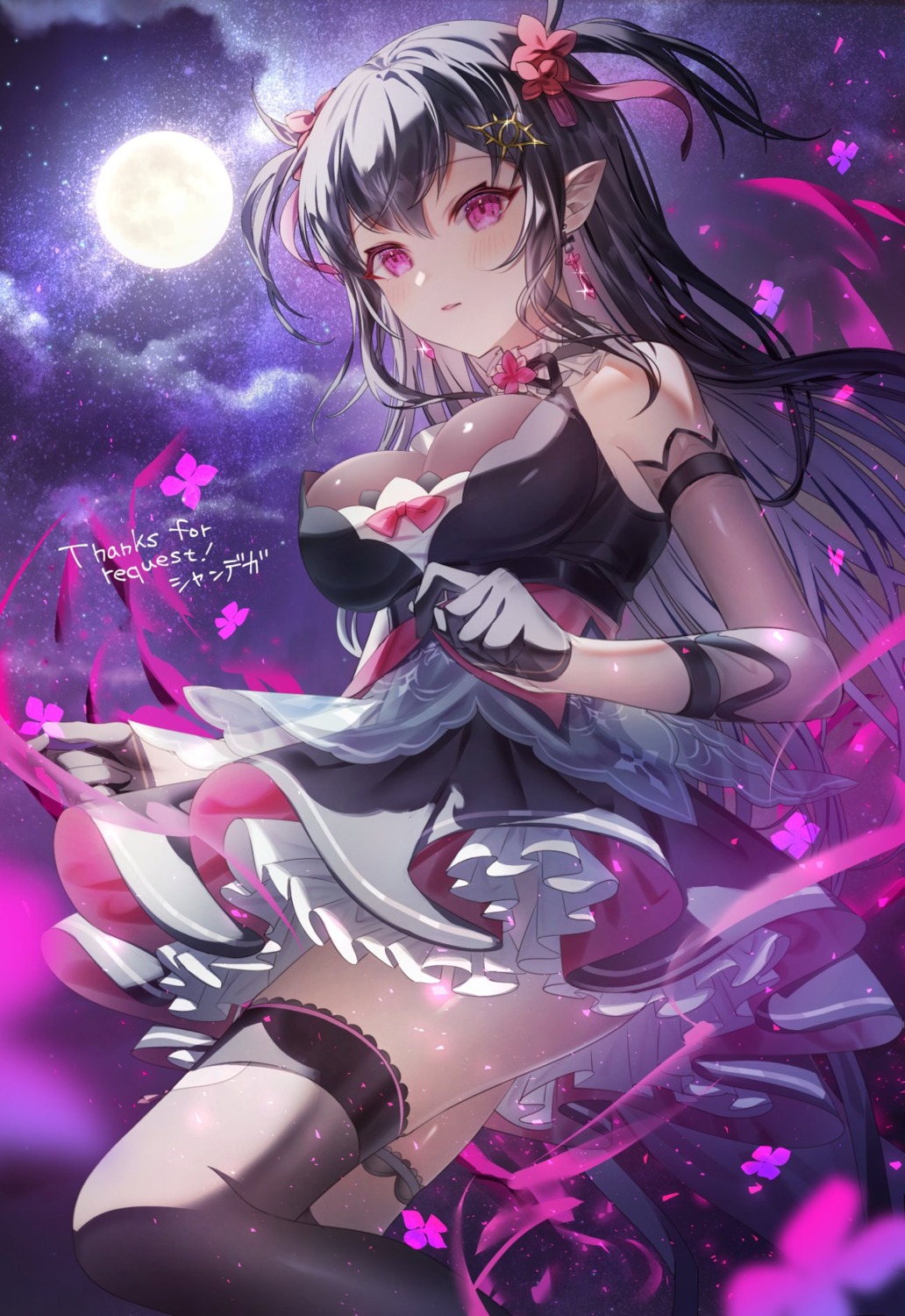 dress, garter, pointy_ears, shandega, thighhighs