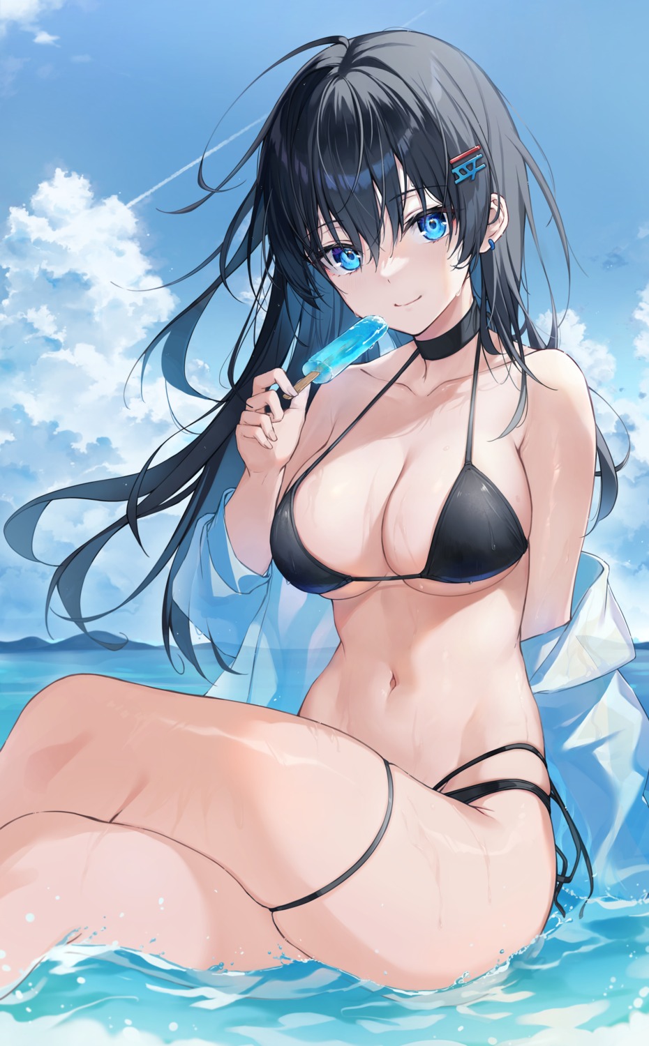 bikini, garter, open_shirt, swimsuits, timmoo, wet
