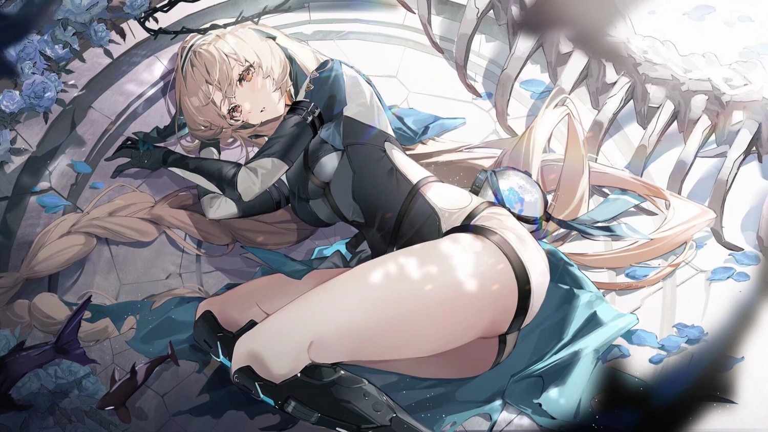 angel, ass, bianca_(punishing:_gray_raven), bodysuit, kuuus, punishing:_gray_raven, torn_clothes, wallpaper