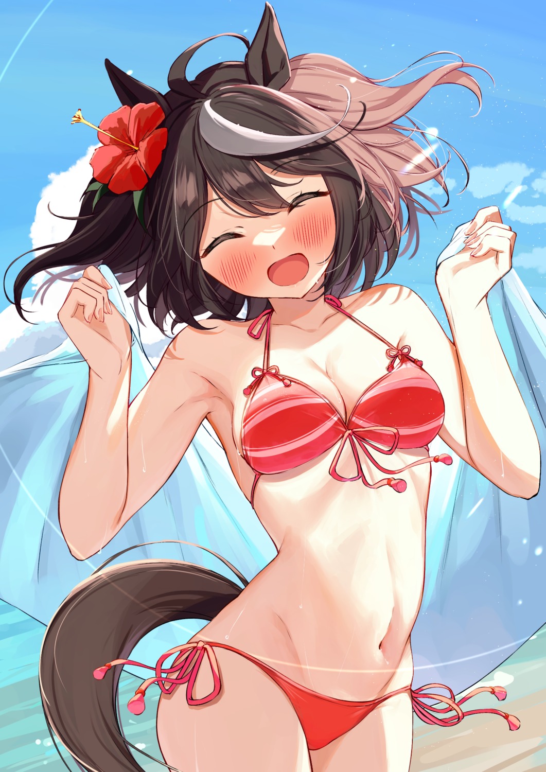 animal_ears, bikini, kitasan_black_(umamusume), saboten_mushi, swimsuits, tail, uma_musume_pretty_derby