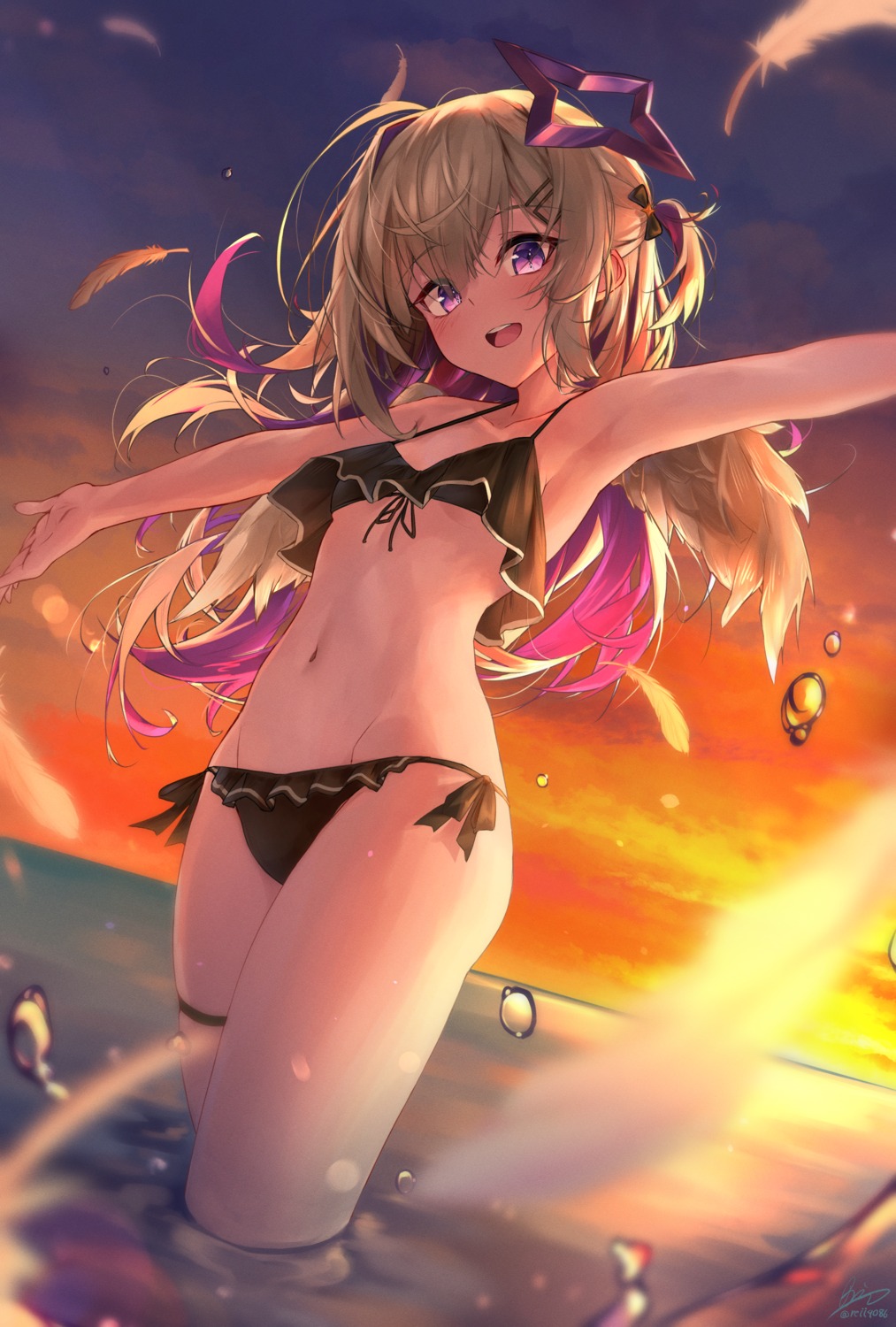 amane_kanata, angel, bikini, garter, gin9684, hololive, swimsuits, wet