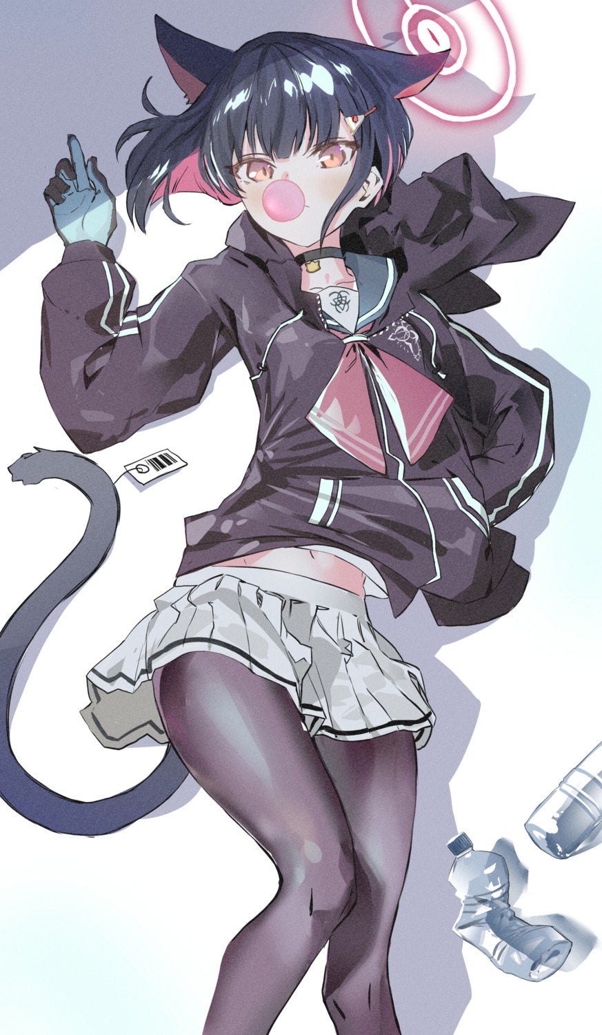 animal_ears, blue_archive, halo, kyouyama_kazusa, nekomimi, pantyhose, ryoma_(rym_369), seifuku, tail