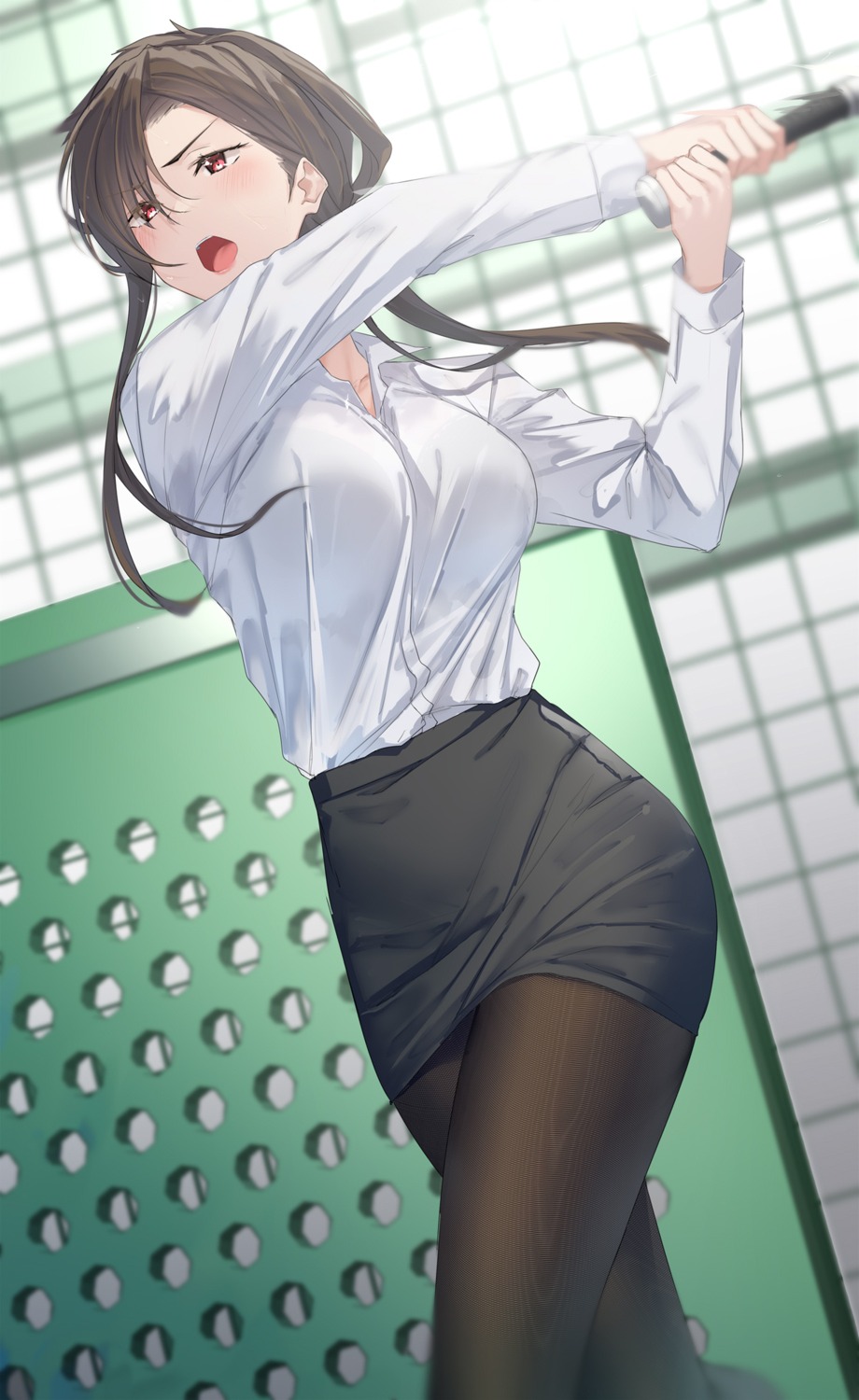 baseball, dress_shirt, kazaoka_mari, pallad, pantyhose, white_album, white_album_2