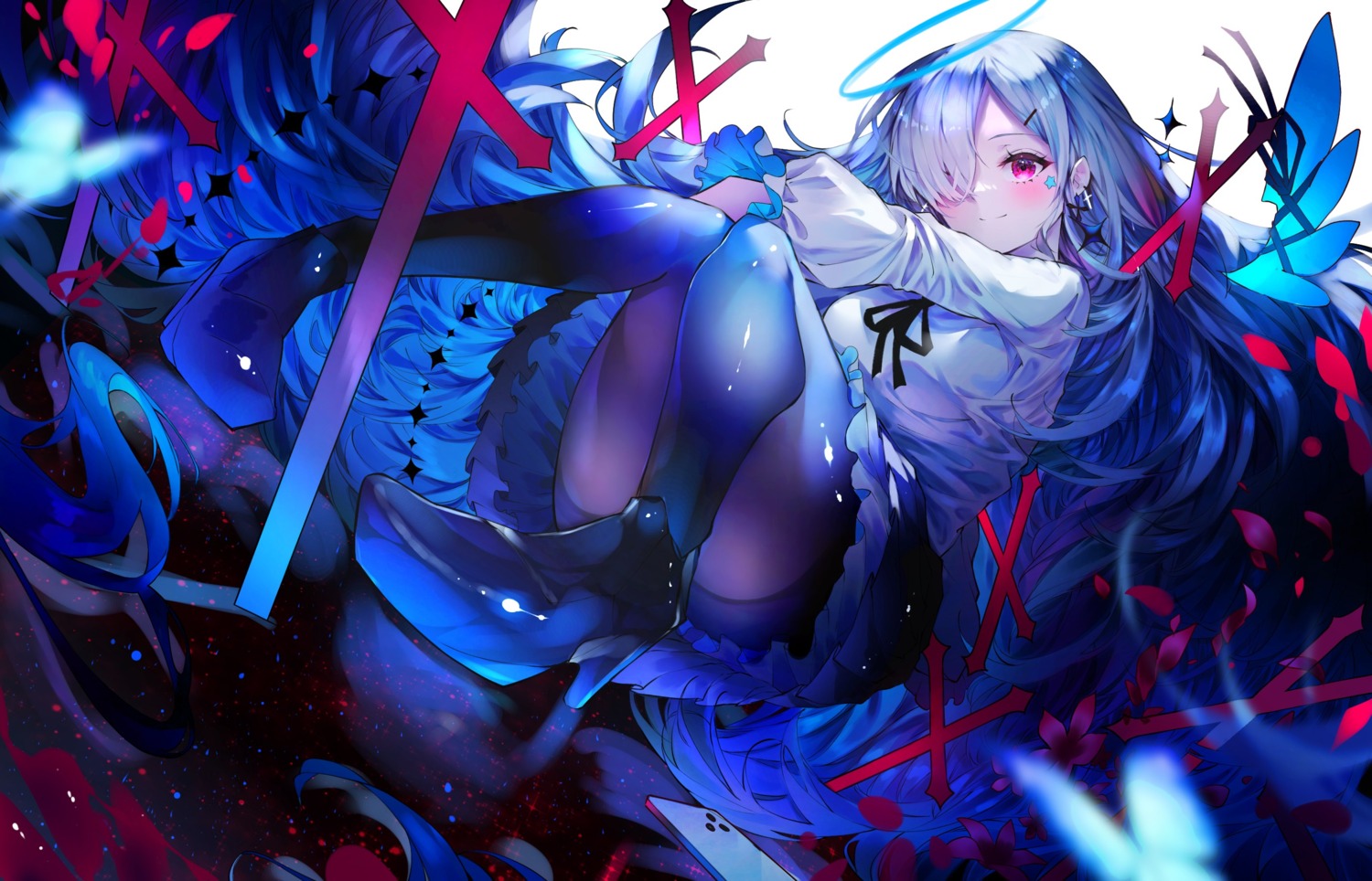 angel, heels, pantyhose, skirt_lift, w_(w64851564), wings