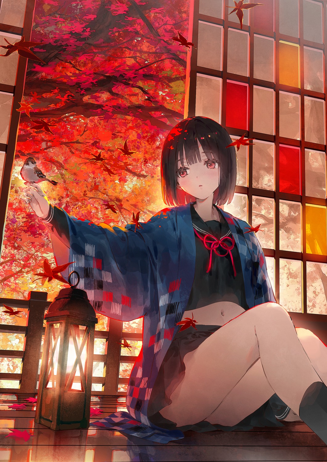 dsmile, japanese_clothes, seifuku, shirt_lift, skirt_lift