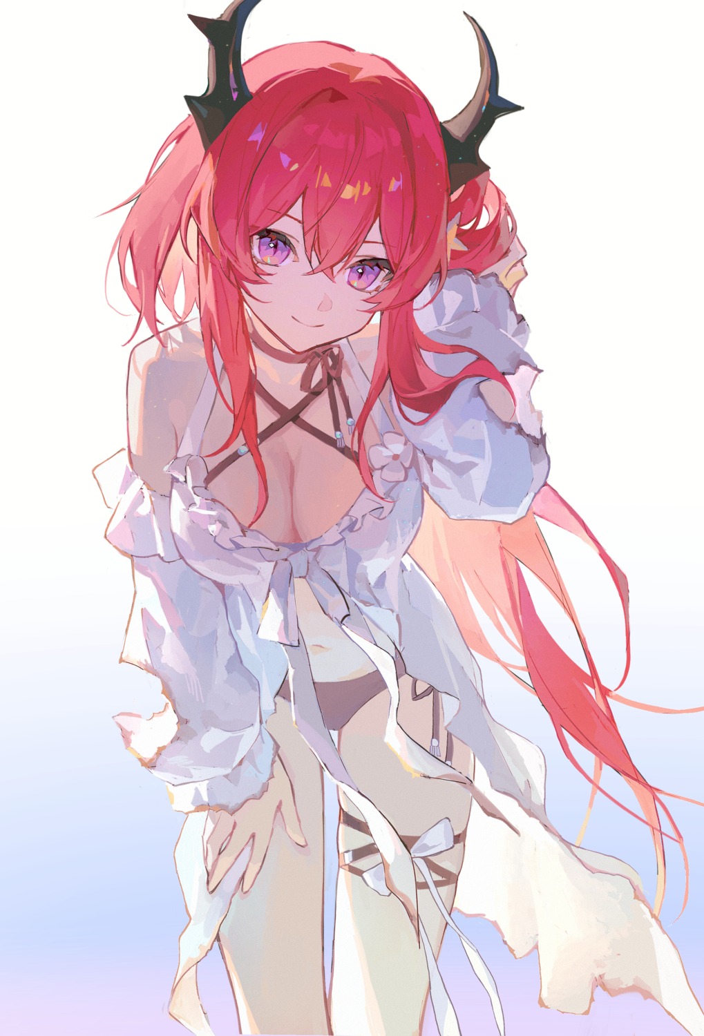 arknights, bikini, dogdogbhh, garter, horns, see_through, surtr_(arknights), swimsuits, torn_clothes