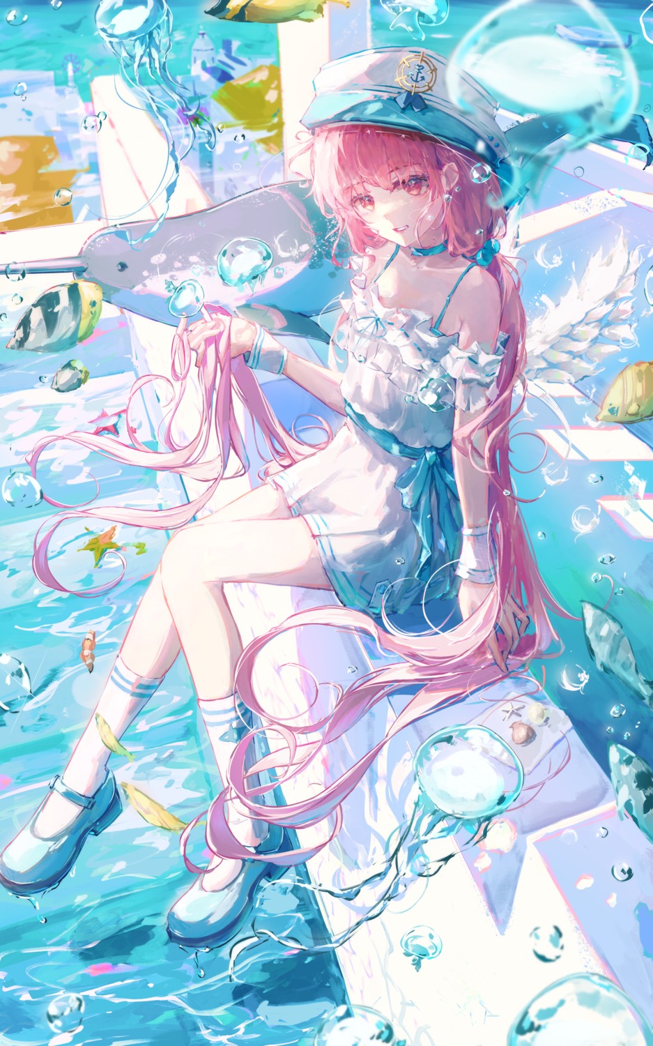 dress, fuunyon, wet, wings