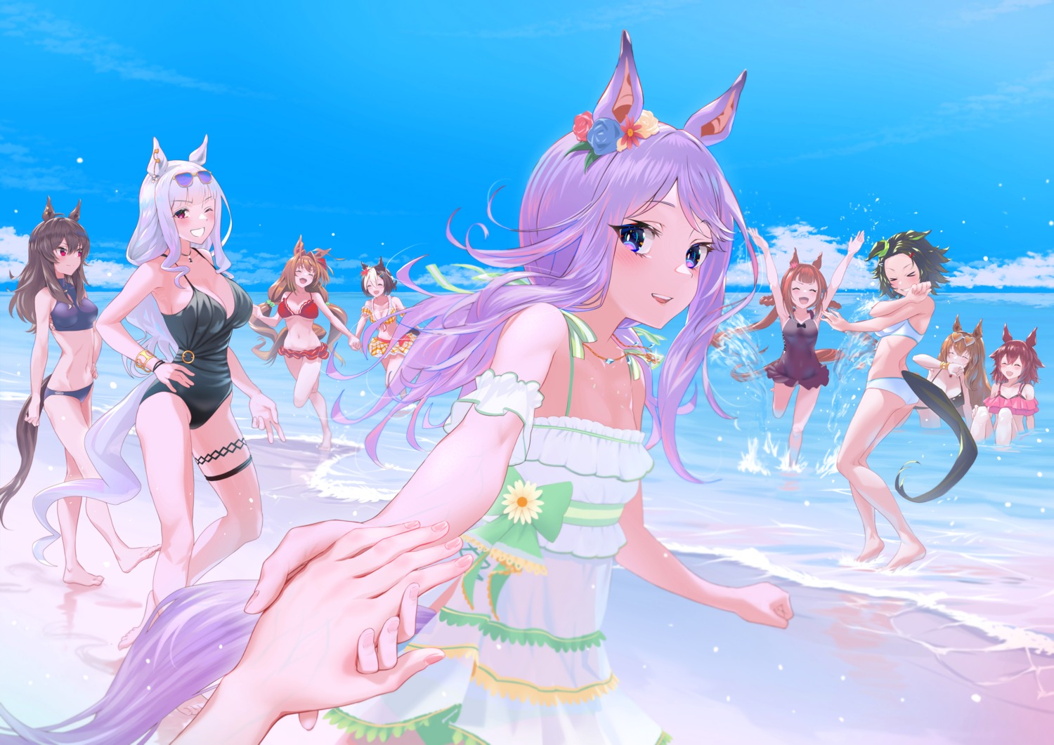 animal_ears, ass, bikini, cleavage, daiwa_scarlet_(umamusume), garter, gold_ship_(umamusume), maruzensky_(umamusume)