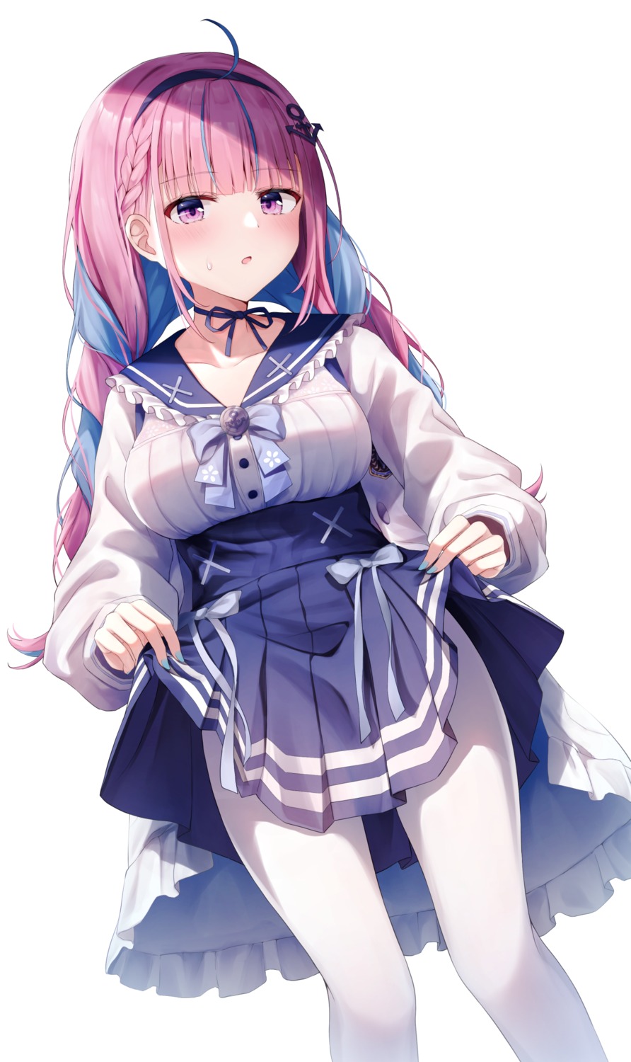 hololive, minato_aqua, pantyhose, seifuku, shishou_(doragyurosu), skirt_lift