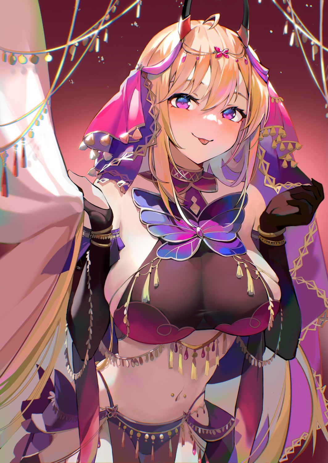 azur_lane, horns, jintianhuahualema, kumano_(azur_lane), no_bra, pantsu, see_through