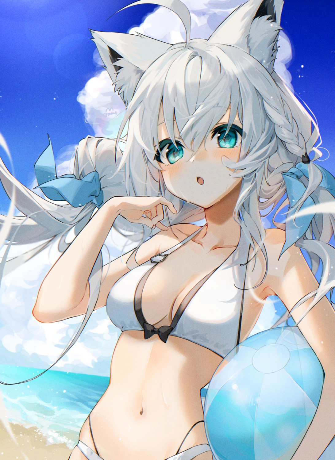 animal_ears, bikini, gotou_(nekocat), hololive, hololive_gamers, kitsune, shirakami_fubuki, swimsuits