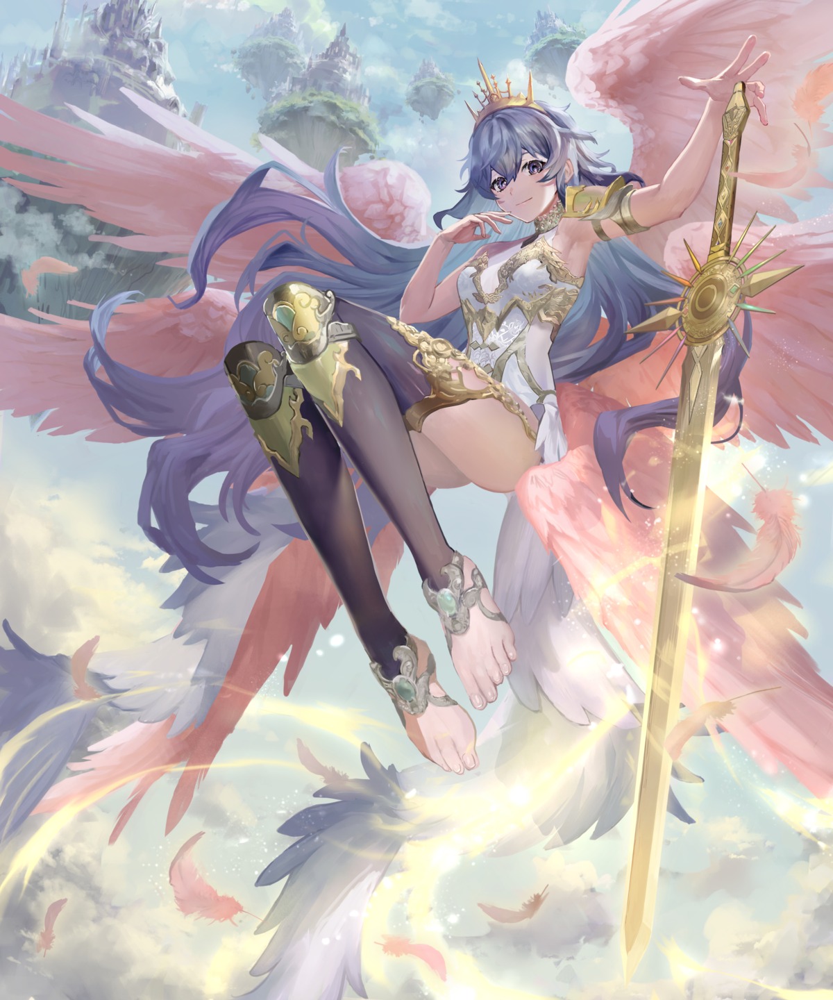 chieri, feet, stockings, sword, thighhighs, wings
