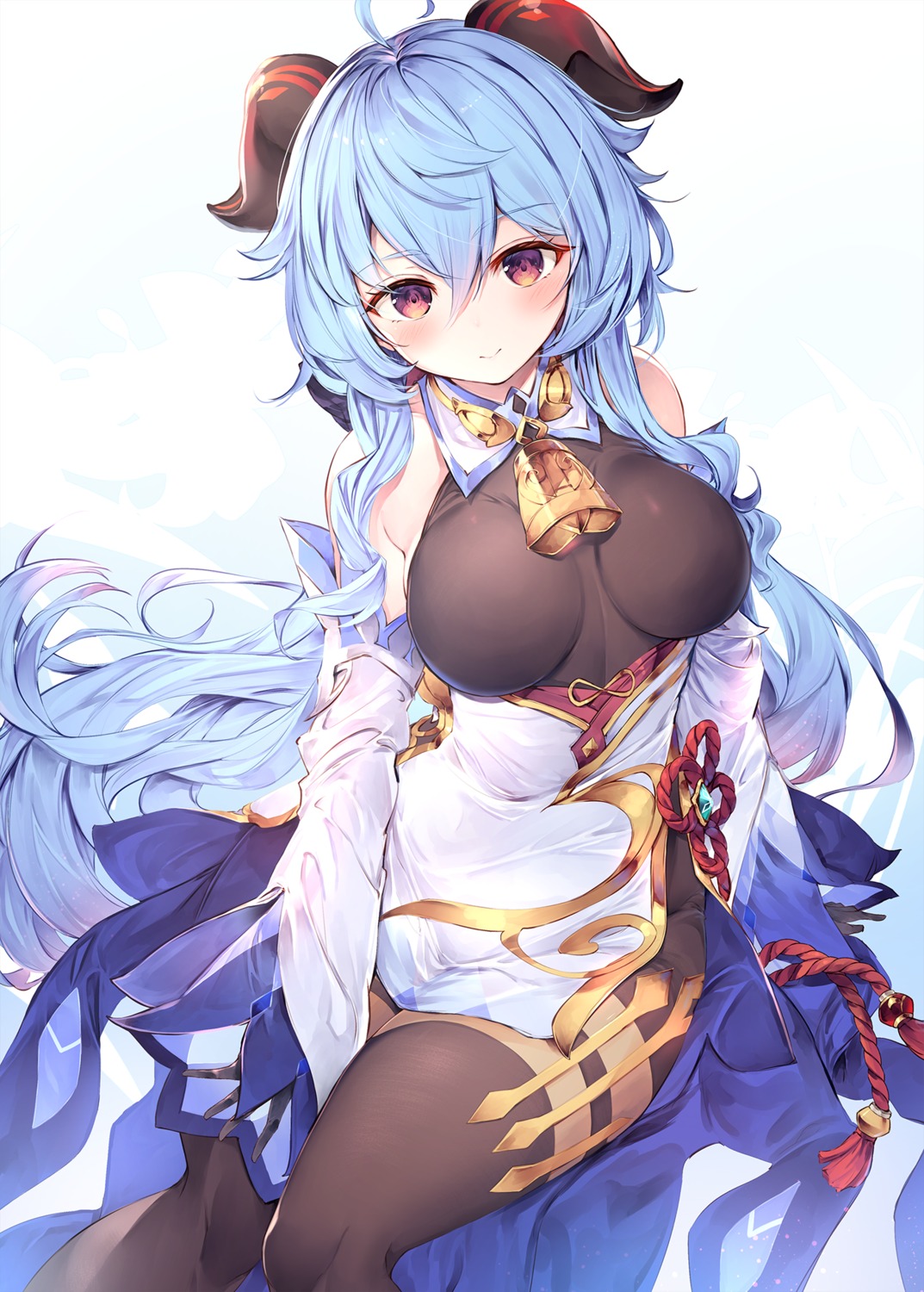 asian_clothes, bodysuit, fal_maro, ganyu, genshin_impact, horns, no_bra