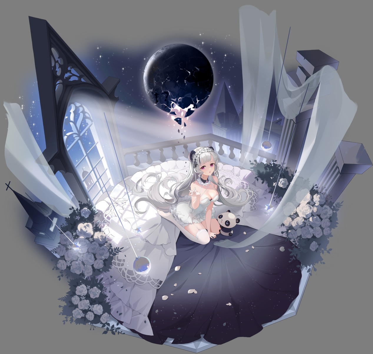 animal_ears, dress, landscape, no_bra, stockings, thighhighs, transparent_png, zuo600