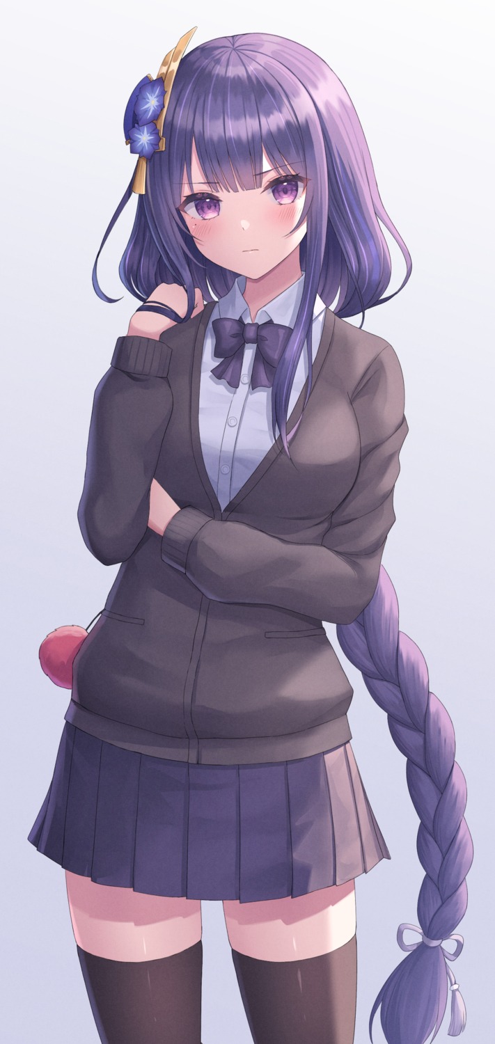 genshin_impact, raiden_shogun, seifuku, seungju_lee, sweater, thighhighs