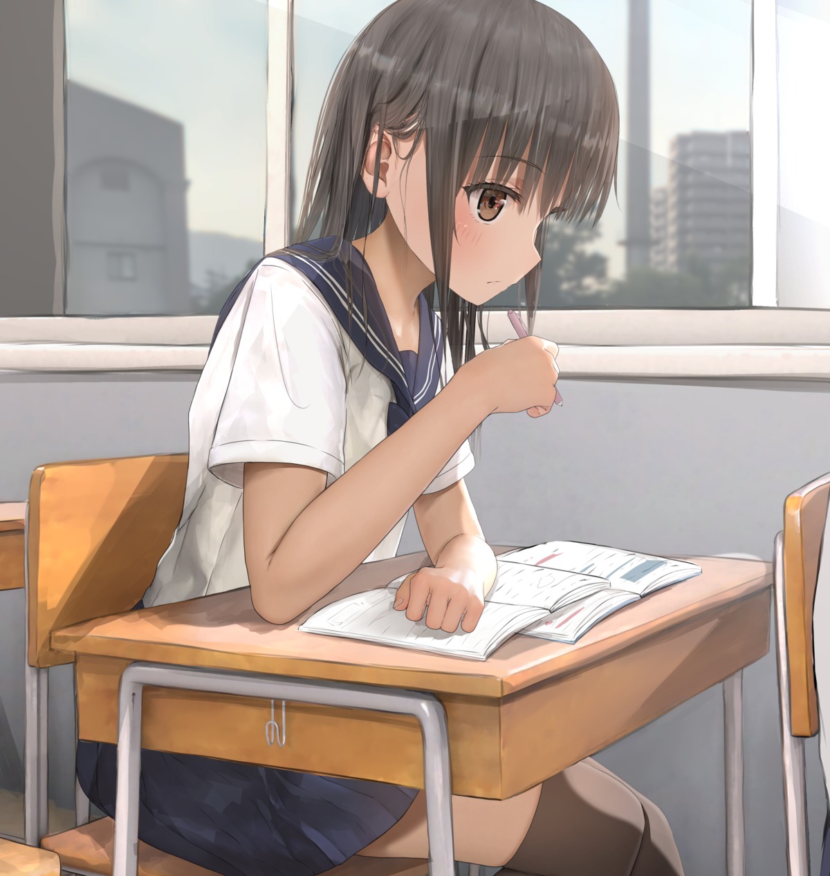 egami, seifuku, thighhighs