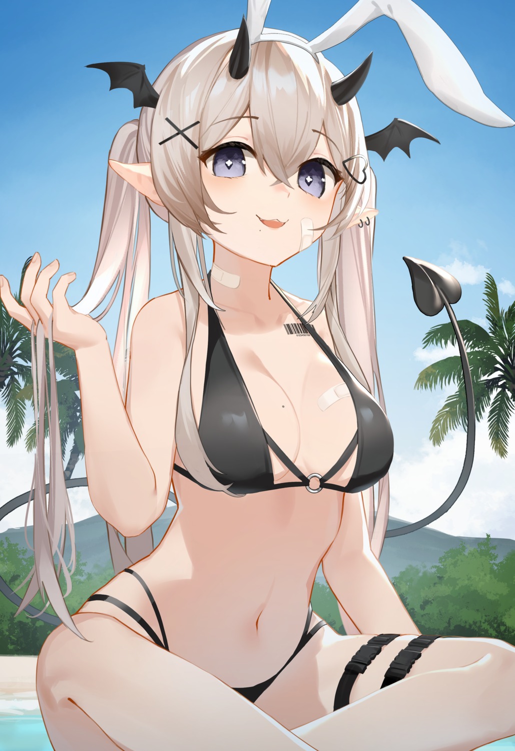 animal_ears, bandaid, bikini, bunny_ears, garter, horns, pointy_ears, swimsuits
