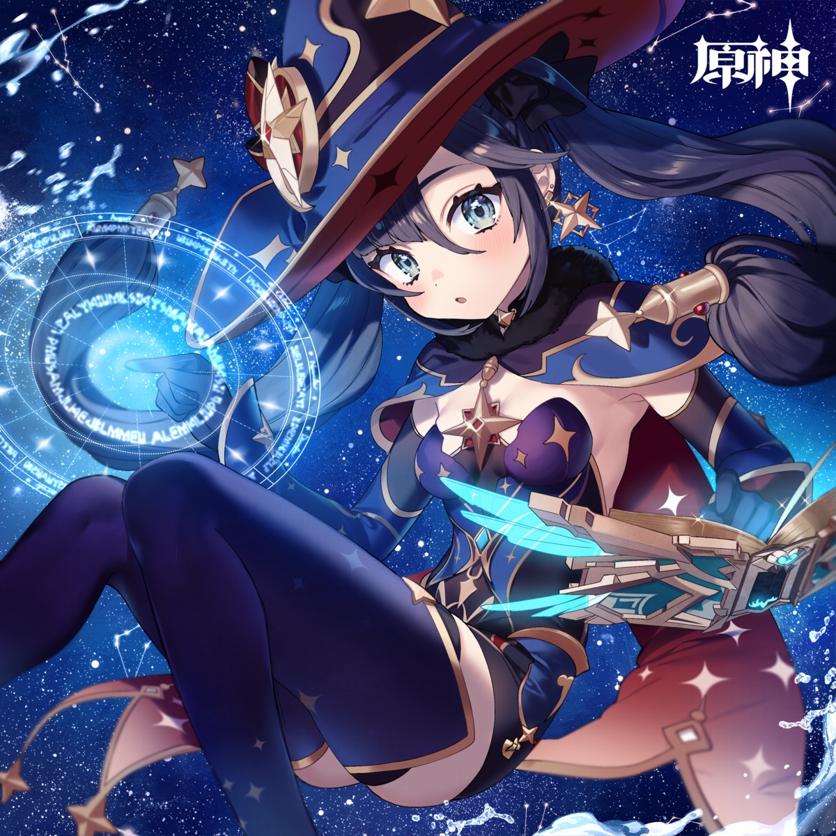 genshin_impact, mona_megistus, sakura_yuki, thighhighs, witch