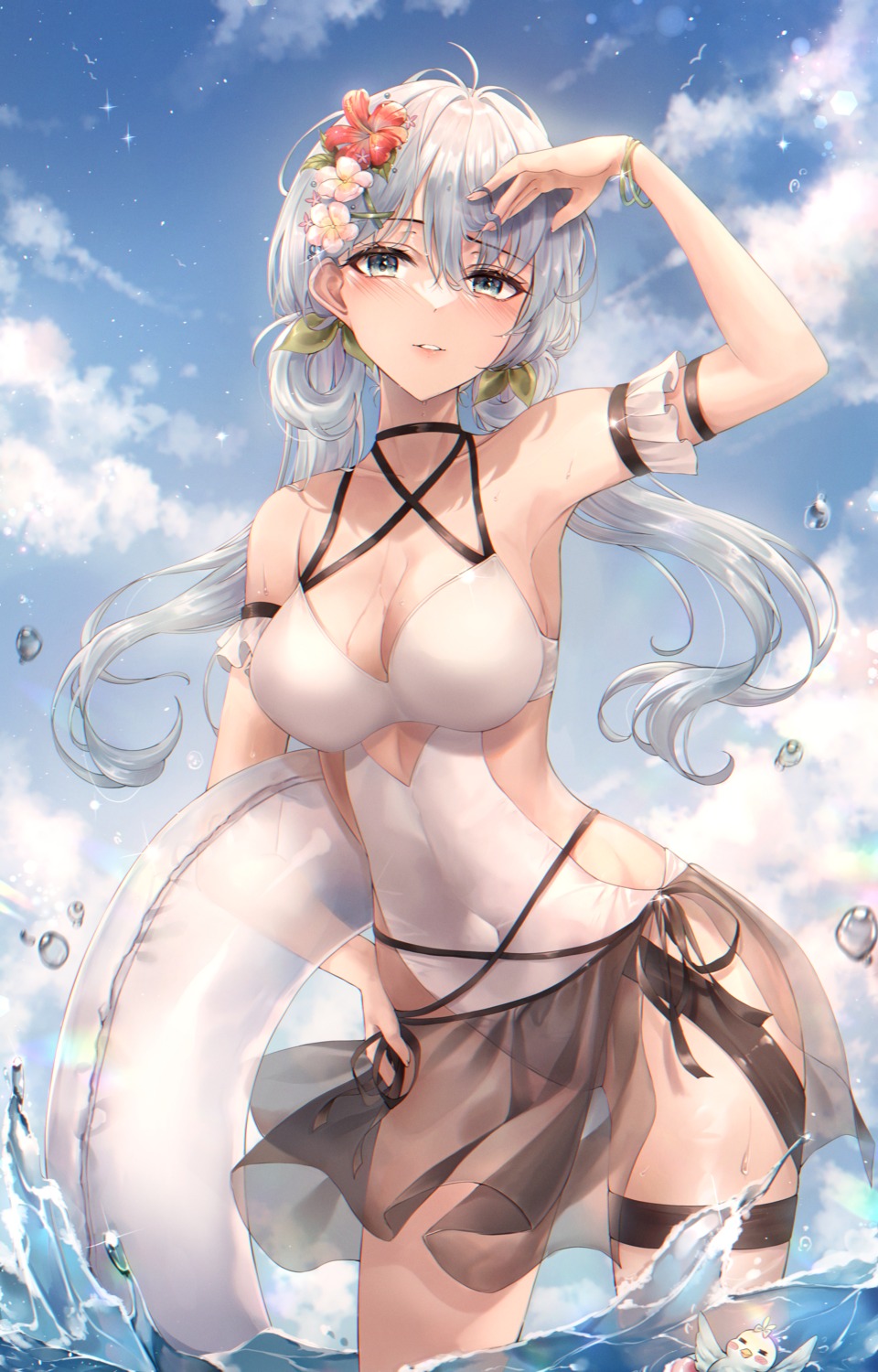 cleavage, garter, pippin_sol, see_through, swimsuits, wet