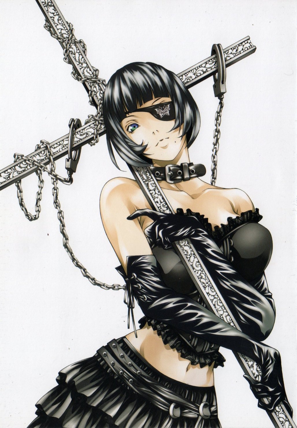 eyepatch, ikkitousen, ryomou_shimei, shiozaki_yuuji