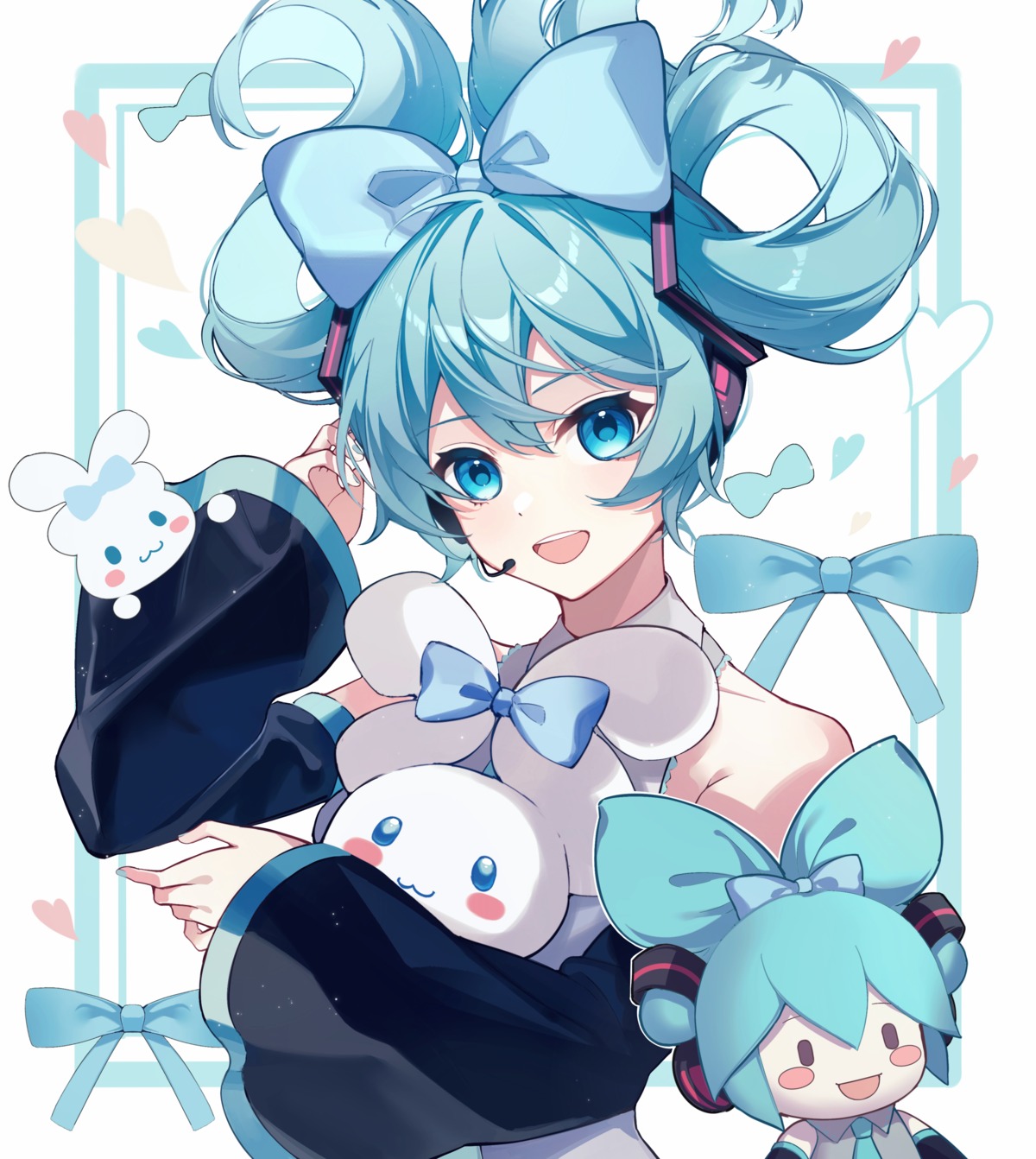 chibi, cinnamiku, cinnamoroll, crossover, hatsune_miku, headphones, kanvien, sanrio