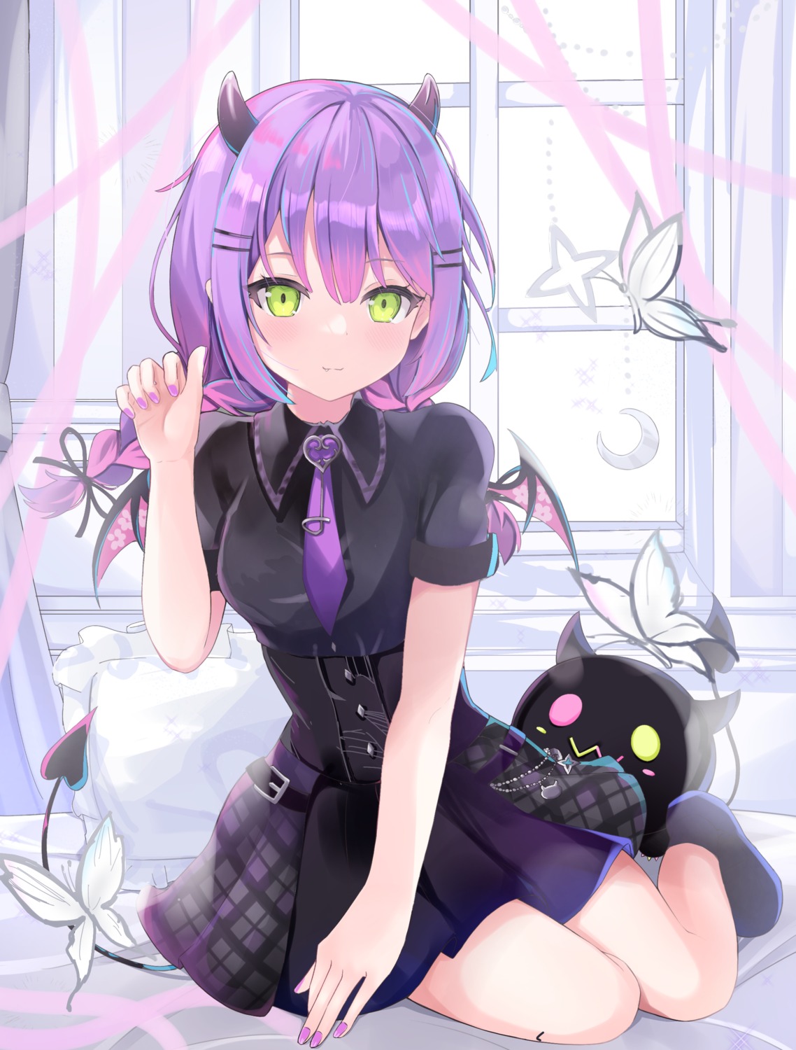 hololive, horns, nekopurin_(nyanko_prin), tail, tokoyami_towa, wings