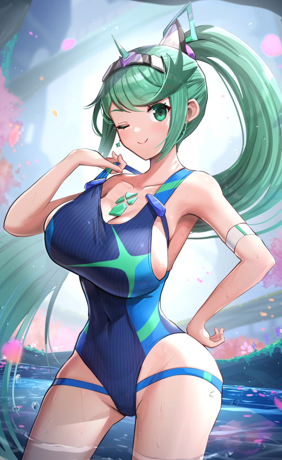 gonzarez, pneuma_(xenoblade_2), swimsuits, undressing, wet, xenoblade_(series), xenoblade_2