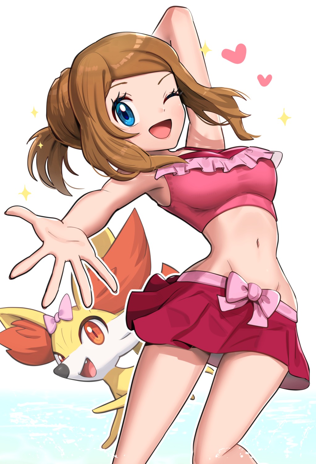 bikini, fennekin, gonzarez, pokemon, pokemon_xy, serena_(pokemon), swimsuits