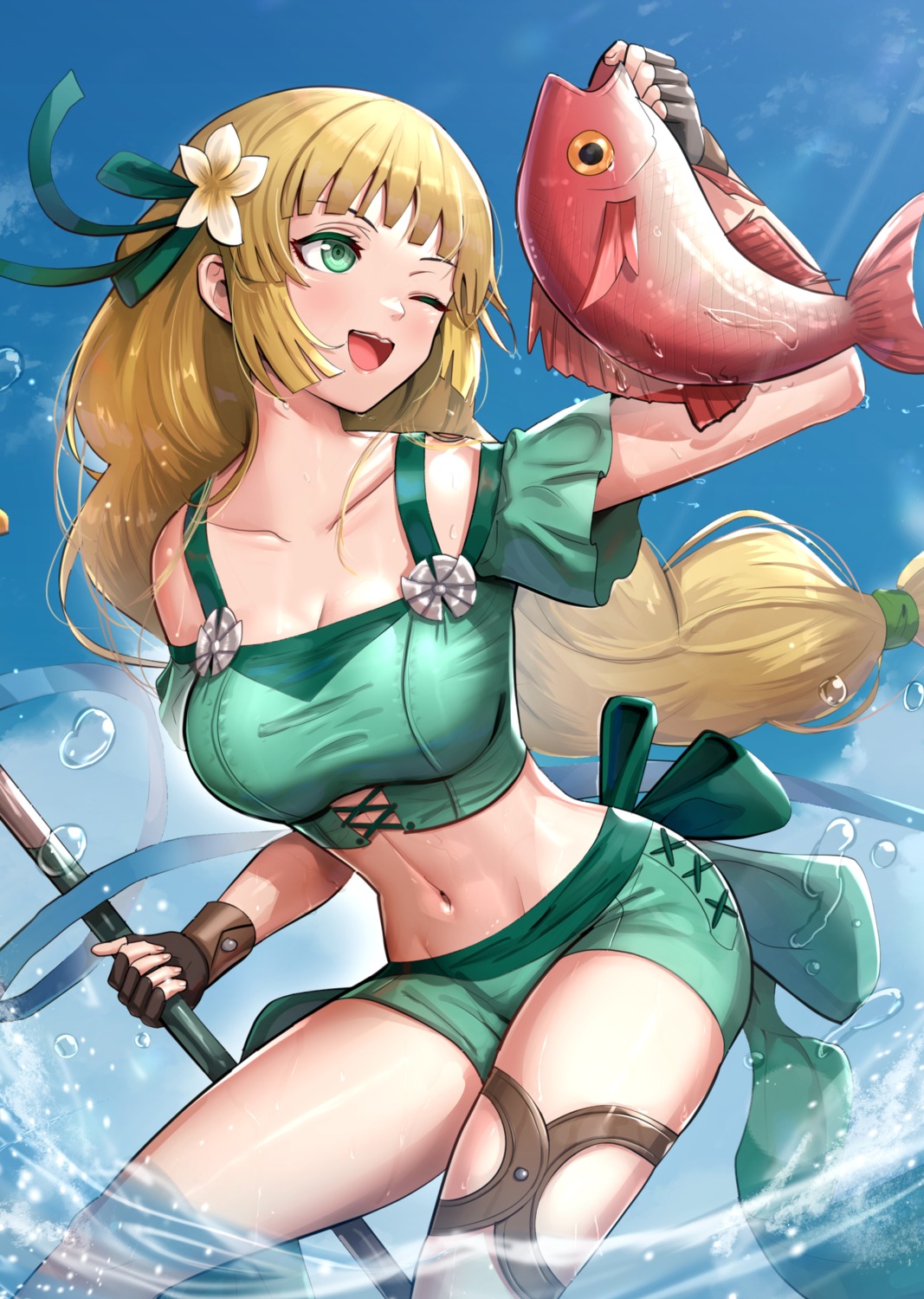 bikini, cleavage, fire_emblem, fire_emblem_three_houses, gonzarez, ingrid_(fire_emblem), swimsuits, weapon