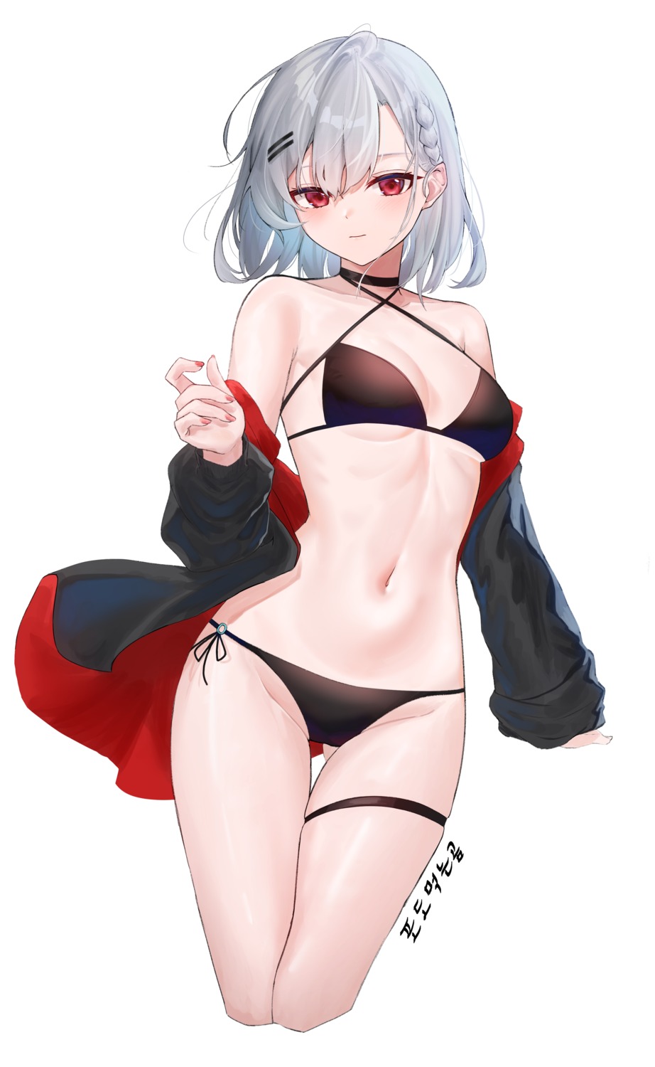 bikini, garter, kuki_panda_(wkdwnsgk13), open_shirt, swimsuits