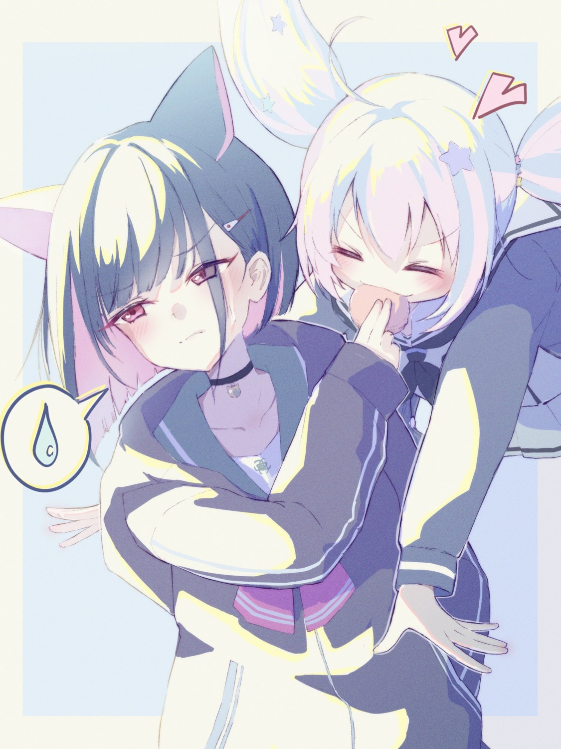 animal_ears, blue_archive, kyouyama_kazusa, nekomimi, seifuku, shi0n_krbn, uzawa_reisa, yuri