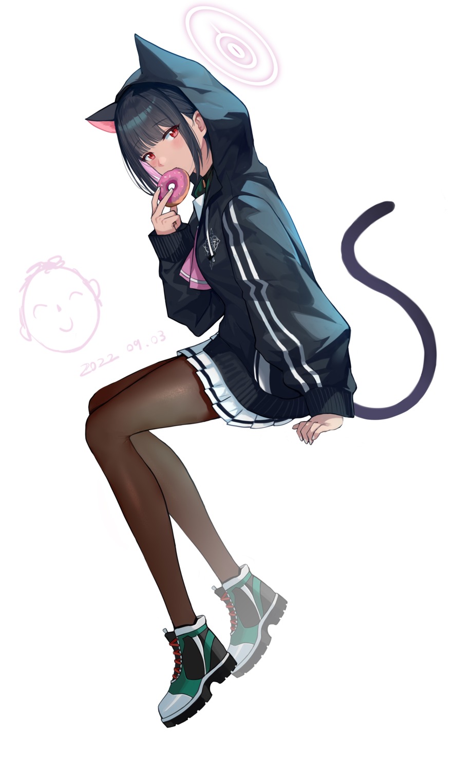 2r-_(pixiv8168114), animal_ears, blue_archive, halo, kyouyama_kazusa, nekomimi, pantyhose, seifuku