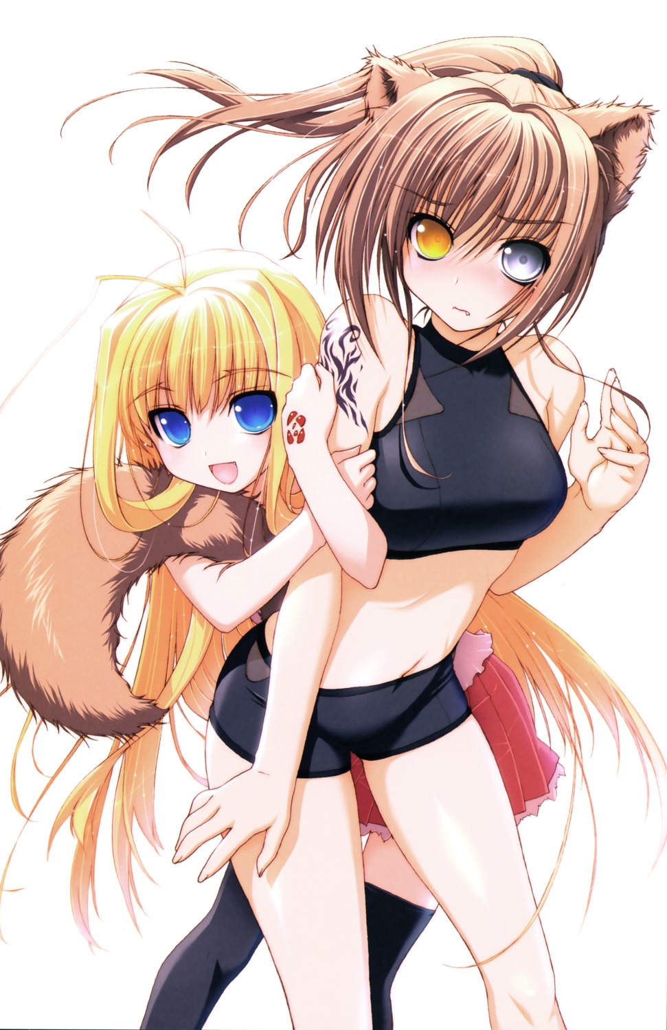 ai_(dragon_crisis), akata_itsuki, animal_ears, dragon_crisis!, heterochromia, rose_(dragon_crisis), tail, thighhighs