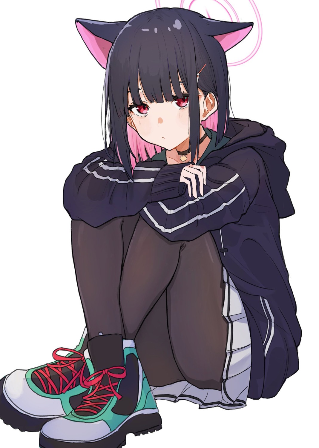 animal_ears, blue_archive, halo, haruharu_sensei, kyouyama_kazusa, nekomimi, pantyhose, seifuku, skirt_lift