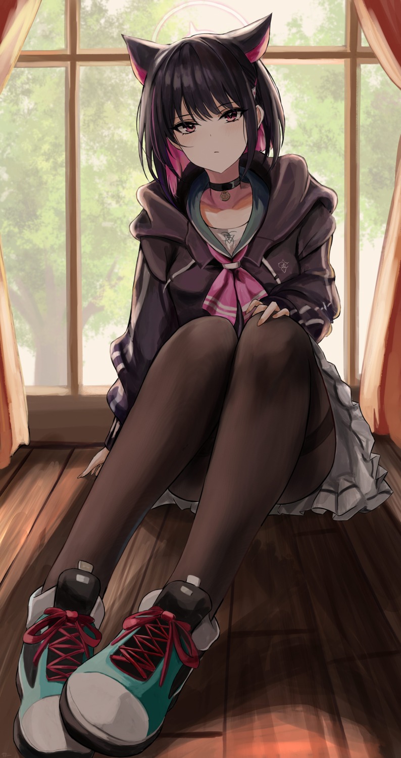 animal_ears, blue_archive, halo, kyouyama_kazusa, nekomimi, pantyhose, seifuku, yato_(yama0x1)