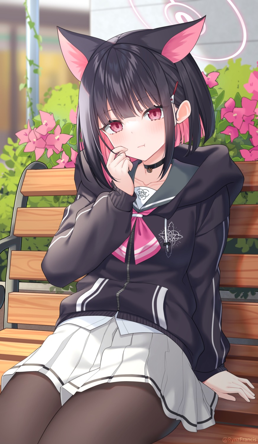 animal_ears, blue_archive, halo, kyouyama_kazusa, nekomimi, pantyhose, rynzfrancis, seifuku