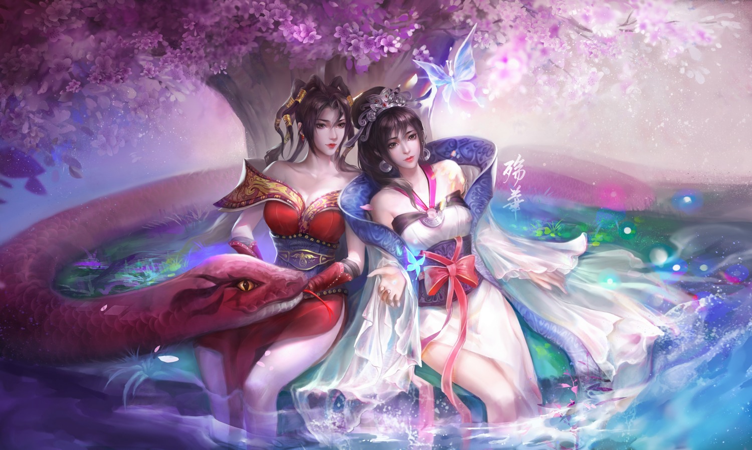 asian_clothes, chi_lian, cleavage, crossover, hong_lian, nine_songs_of_the_moving_heavens, no_bra, open_shirt