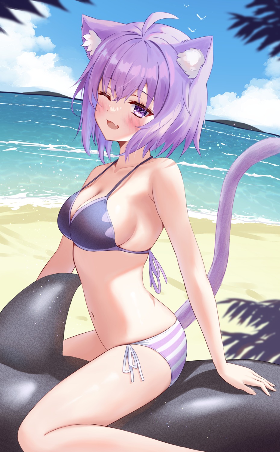 animal_ears, bikini, hololive, hololive_gamers, nekomata_okayu, nekomimi, swimsuits, tail, togemaru