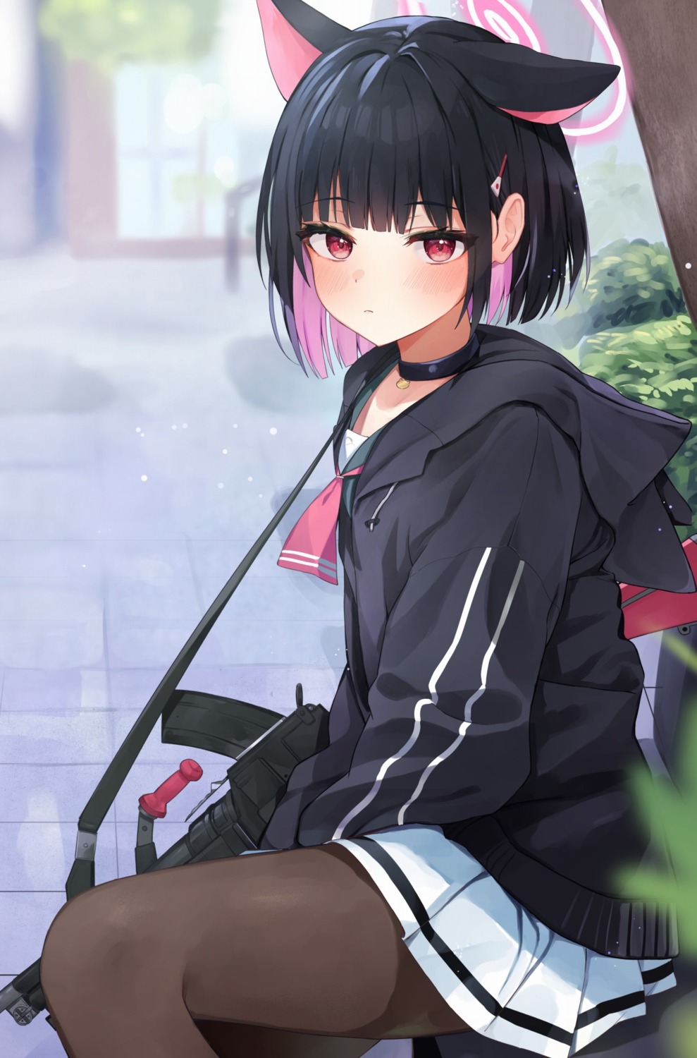 animal_ears, blue_archive, gun, halo, kyouyama_kazusa, nekomimi, pantyhose, racchi.