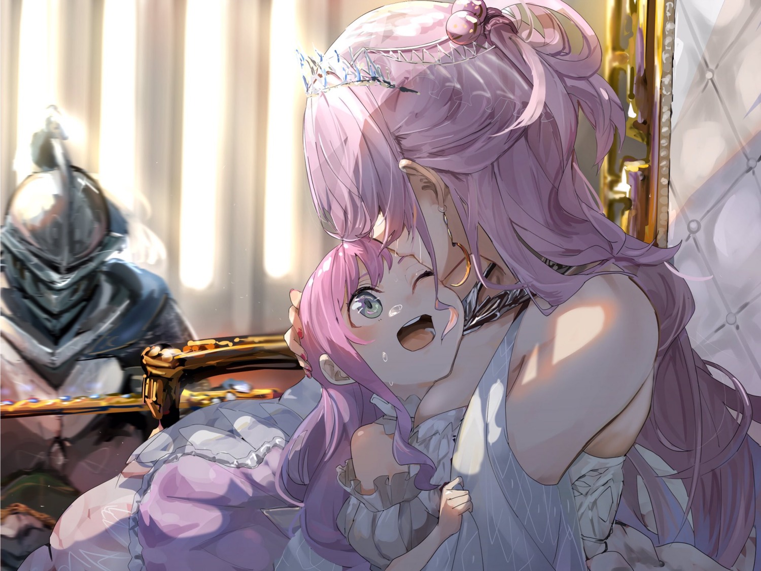 armor, dress, funi_mu9, himemori_luna, hololive, no_bra, sword