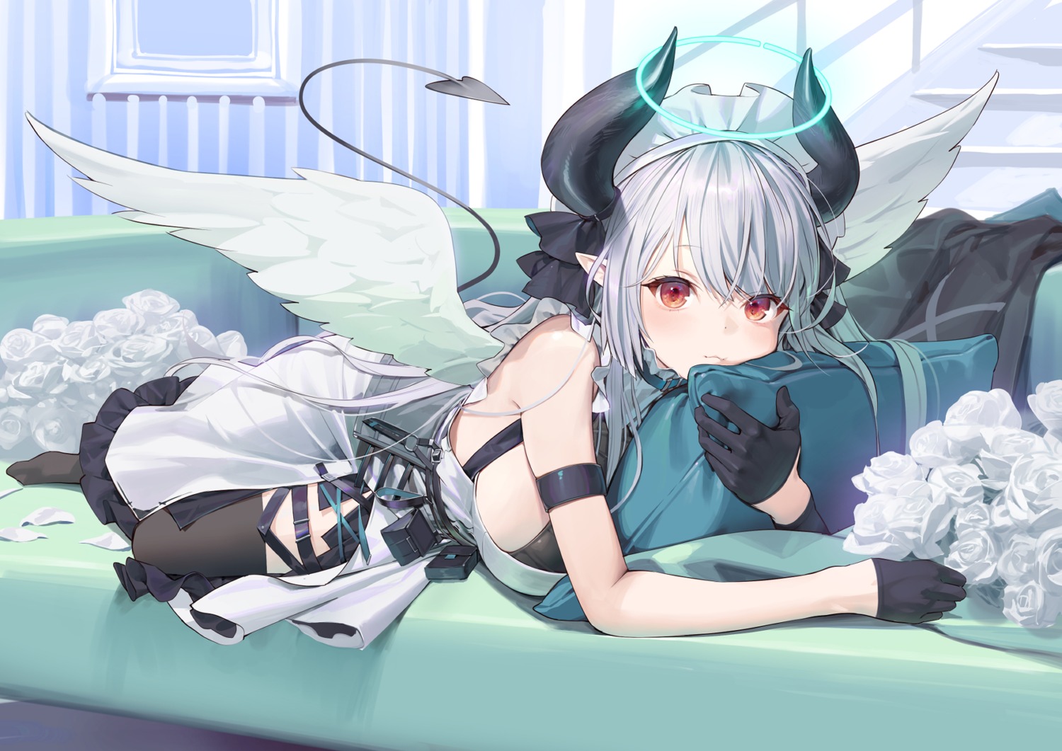 angel, dress, horns, kitada_mo, pointy_ears, stockings, tail, thighhighs