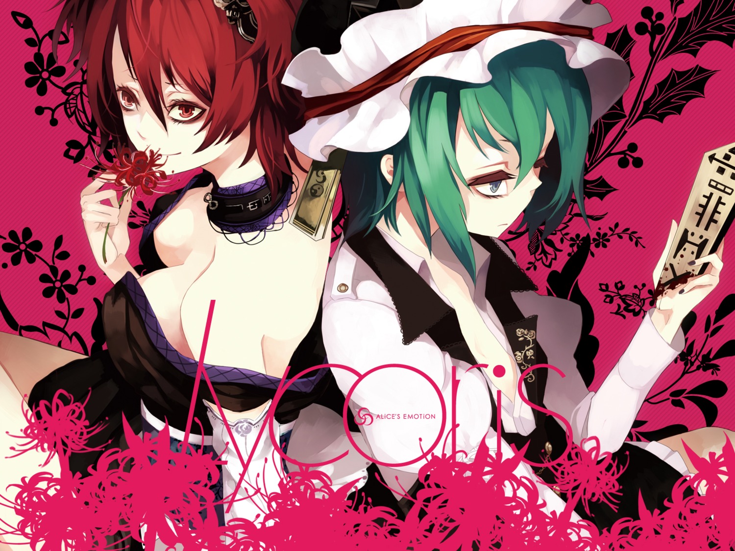 cleavage, onozuka_komachi, open_shirt, riku, shikieiki_yamaxanadu, touhou, wallpaper