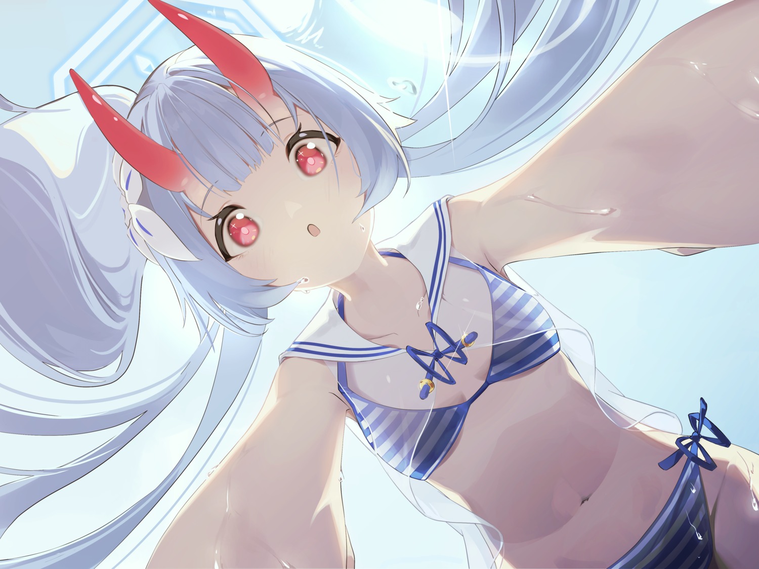 bikini, blue_archive, halo, horns, n_sol, see_through, swimsuits, waraku_chise