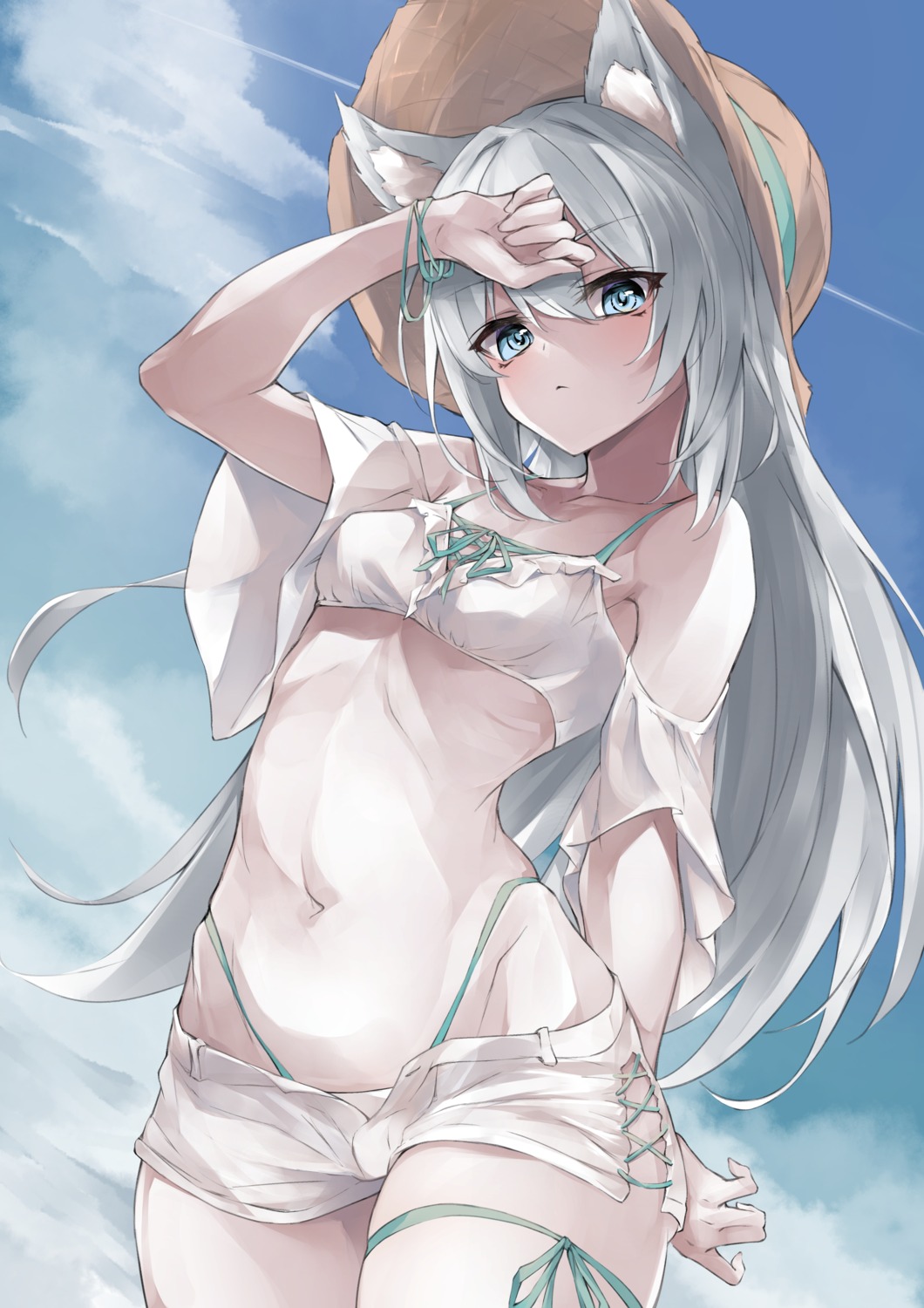 animal_ears, bikini, garter, see_through, sutetete, swimsuits