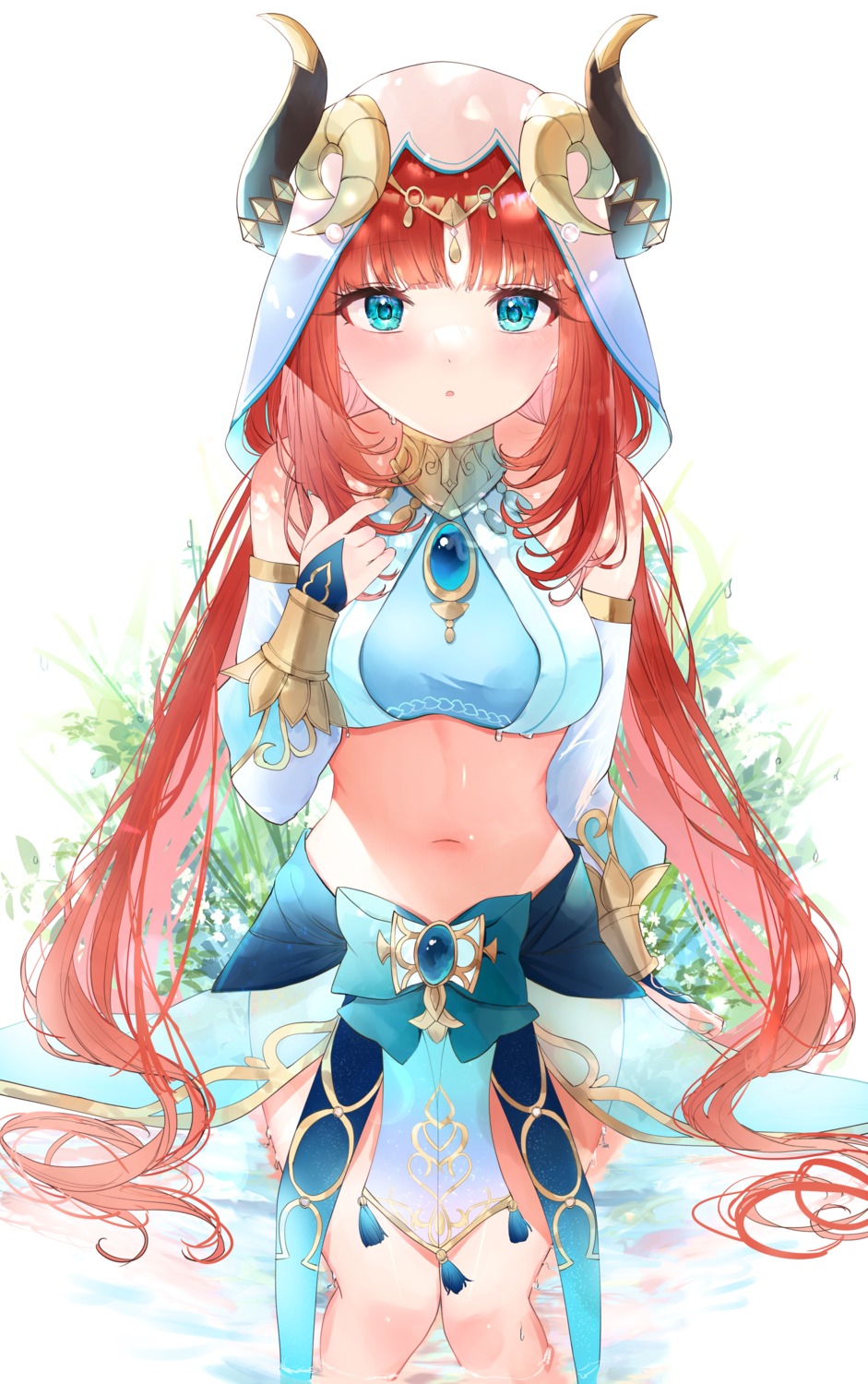 genshin_impact, horns, nilou, see_through, tsuyuri_eri, wet
