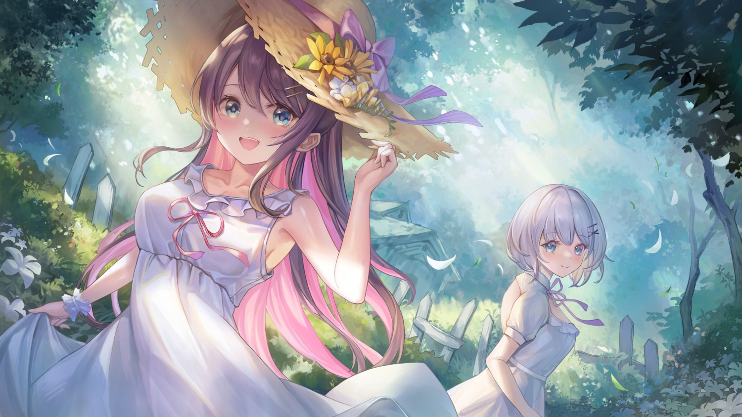 dress, kaga_nazuna, kaga_sumire, lupinus_virtual_games, skirt_lift, summer_dress, vspo!, yahiro_(heartseek000)