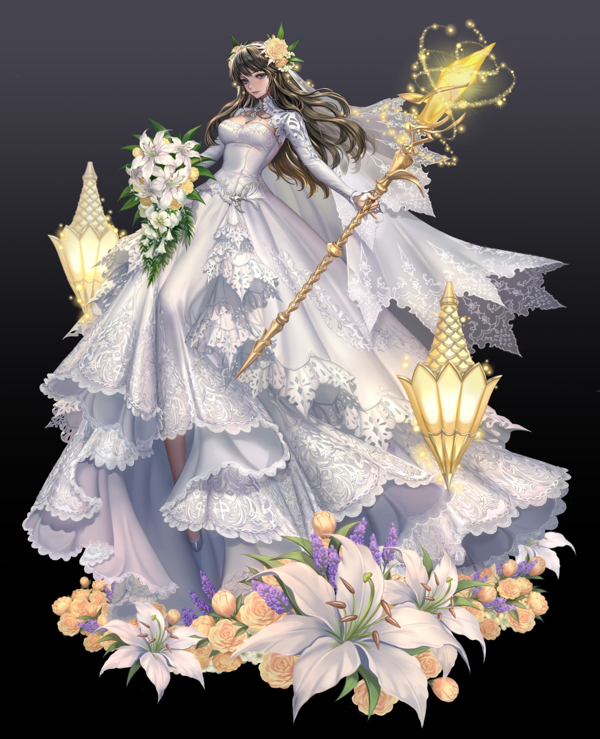 dress, no_bra, sammi_hisame, weapon, wedding_dress